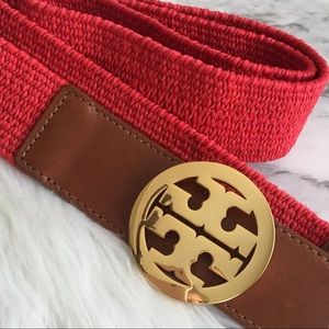 TORY BURCH Red Stretch Espadrille Leather Belt